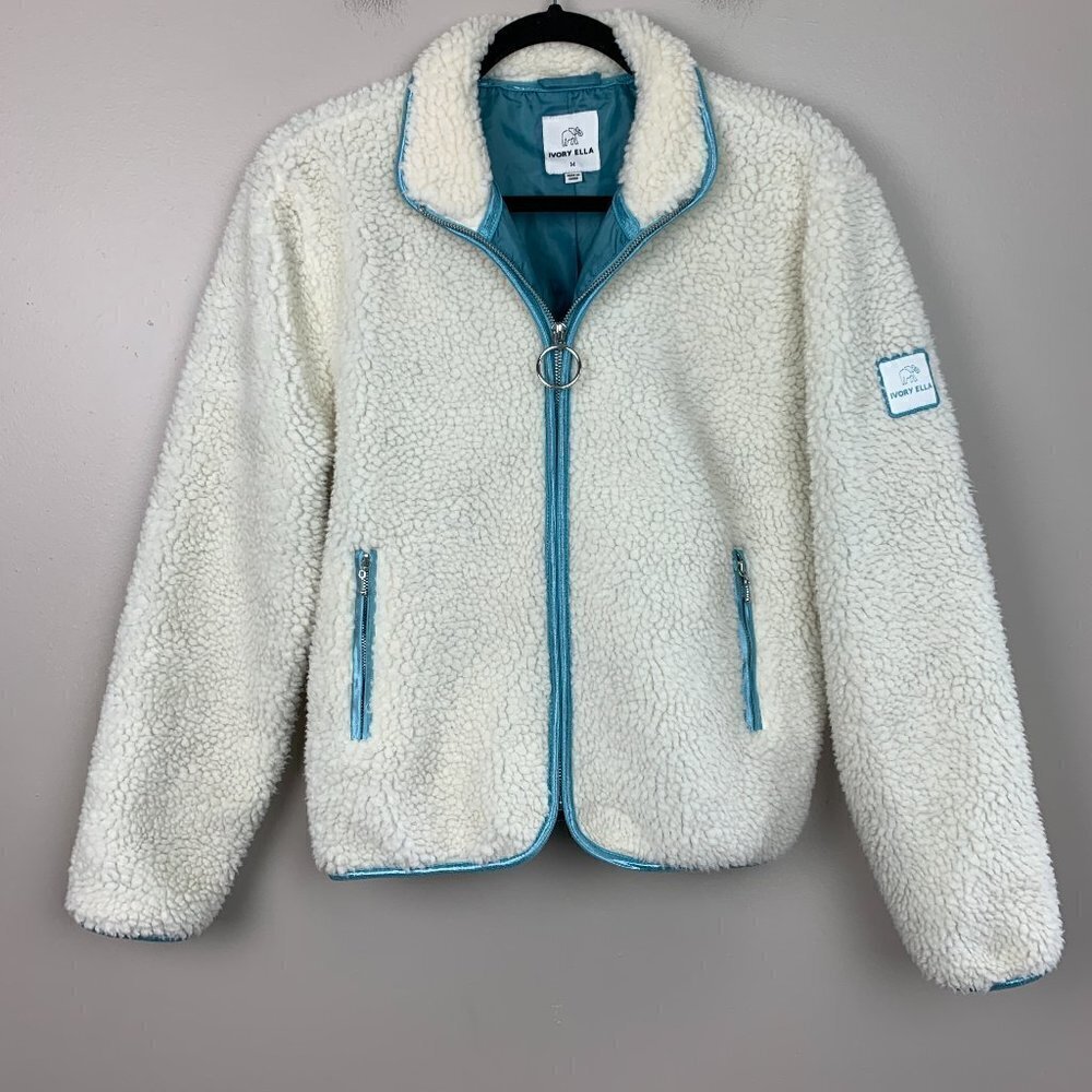 Ivory Ella Cream Colored Sherpa Full Zip Jacket - Medium